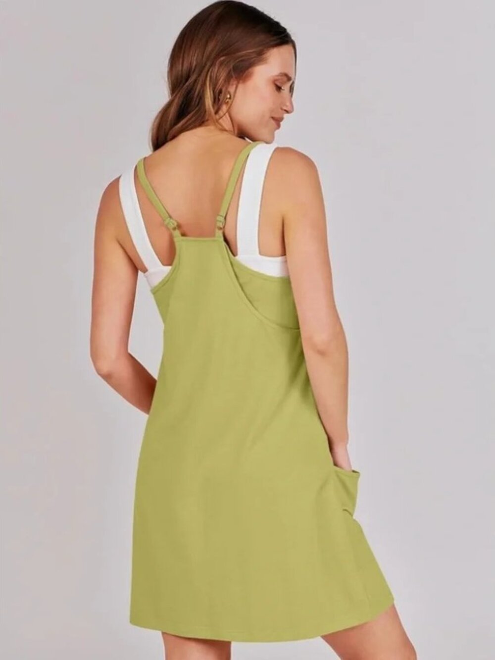 NWT ANRABESS womens DRESS green ATHLETIC spaghetti strap POCKETS mini SIZE S
